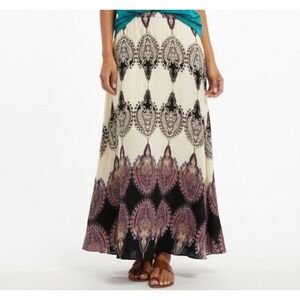 SHEIN Women's Maxi Skirt Boho Paisley Print Elastic Waist Cream Red‎ Black XL
